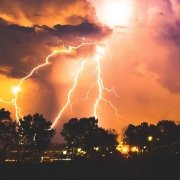 Storm with clouds and lightning strikes Storm with clouds and lightning strikes